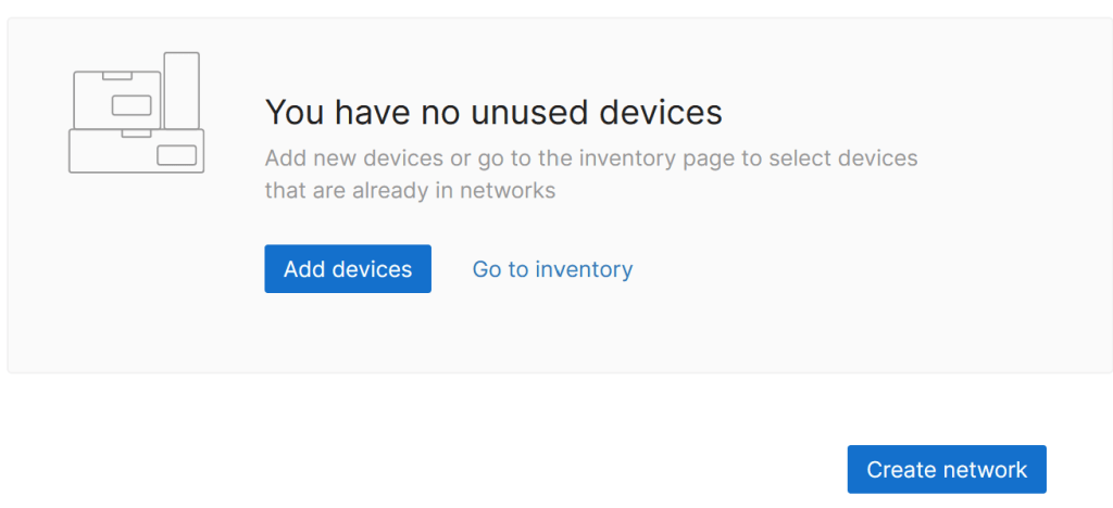 A window allowing admins to add devices and create new networks within the Meraki Dashboard.